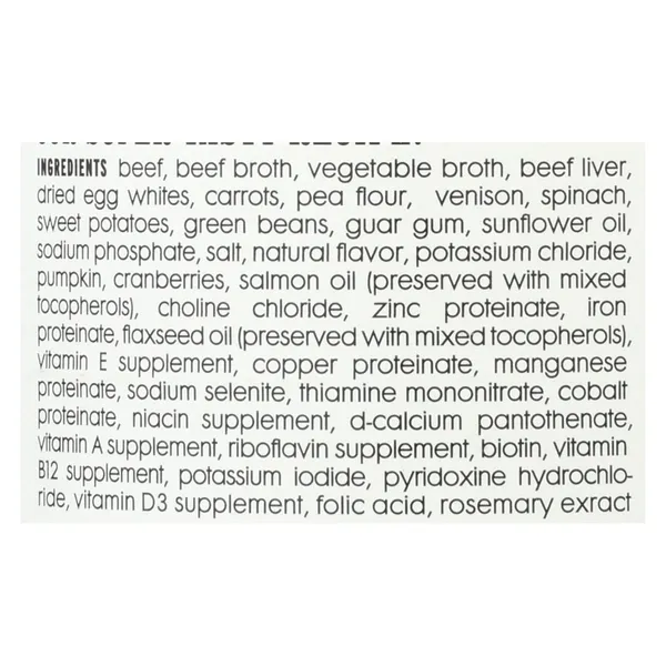 12 cans of Moo Moo Venison Stew wet adult dog food with beef and venison in a vegetable stew, grain-free and wheat-free, 13 oz each