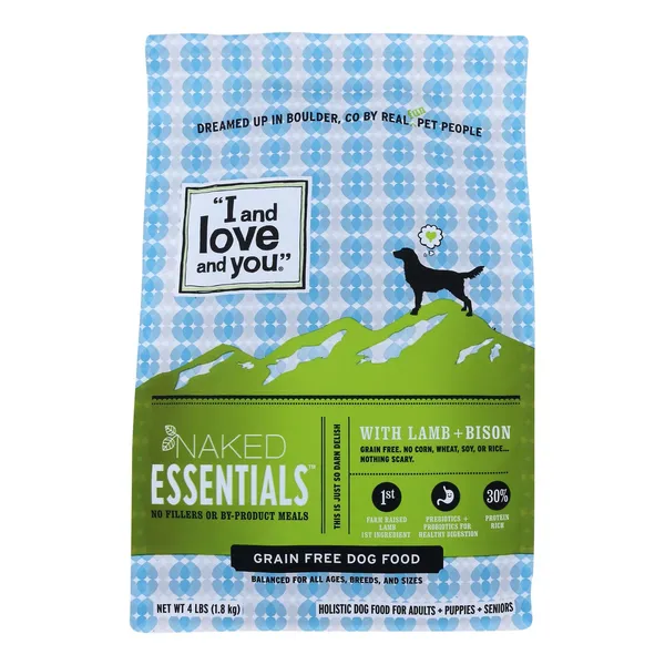 4 x 4 lb bags of I and Love and You grain-free dry adult dog food