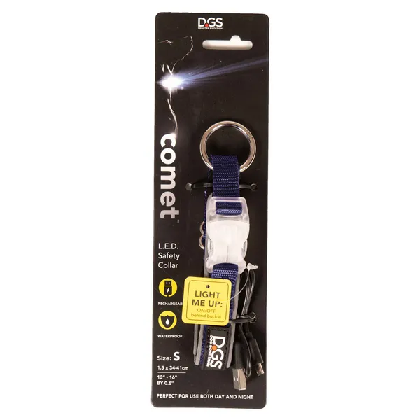 Comet Rechargeable Light-Up flat dog collar with LED light and USB charging