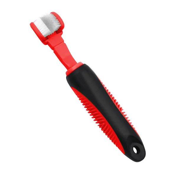Dual-Sided Action Bristle dog toothbrush with flexible neck and anti-skid grip for plaque and gingivitis removal