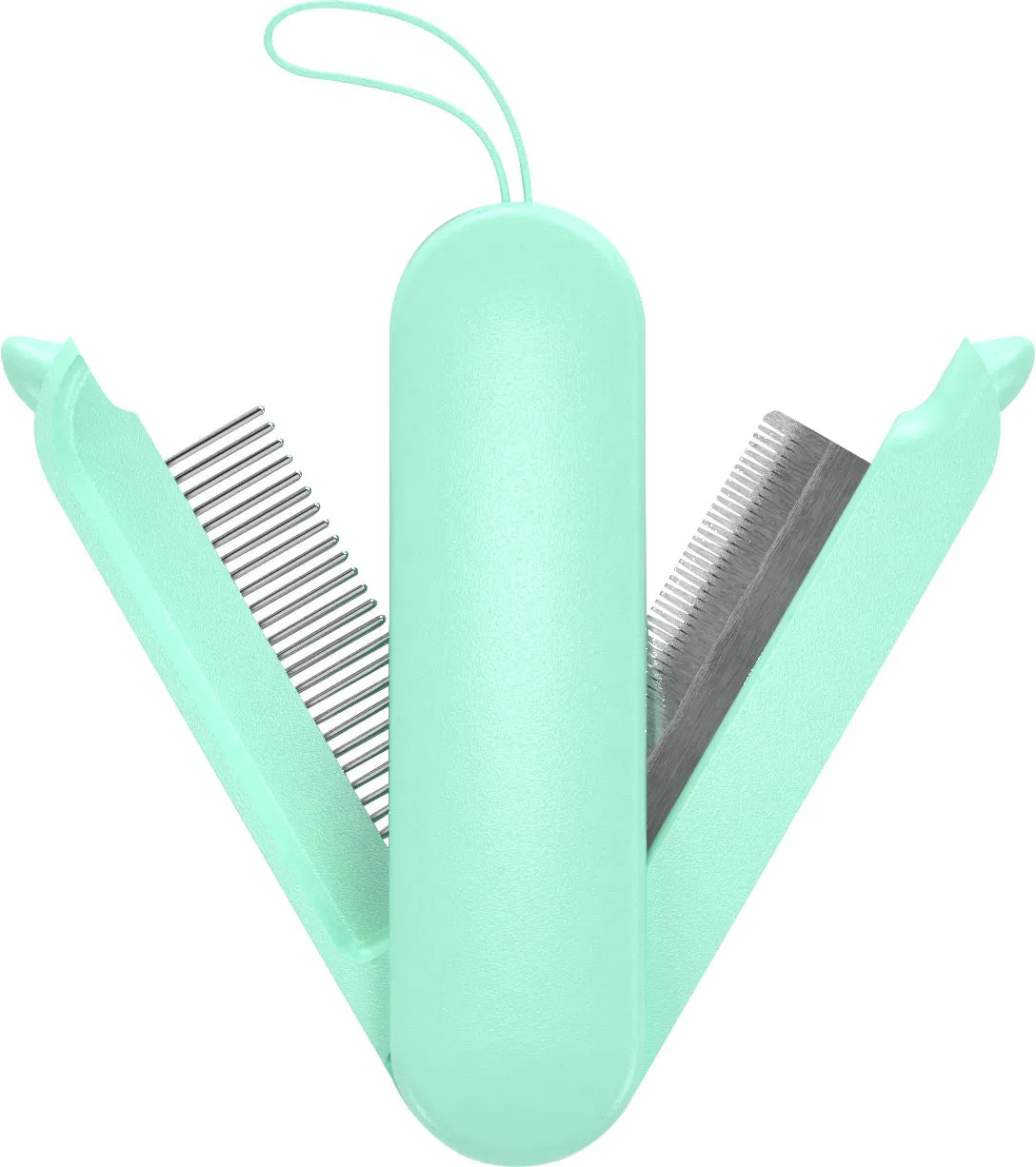 2-in-1 swivel travel dog comb with stainless steel deshedder and comb blades, compact and lightweight for grooming dogs and cats on the go