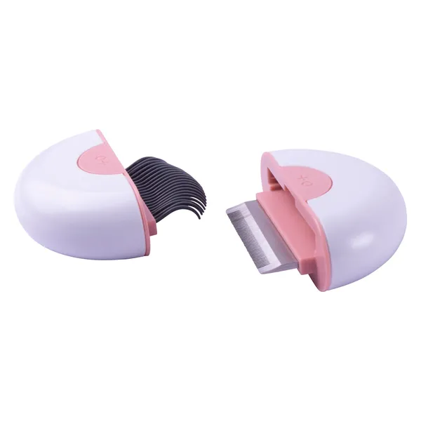 2-in-1 Travel Dog Combs with stainless steel deshedder blade and flexible TPU comb for grooming short and long-haired pets