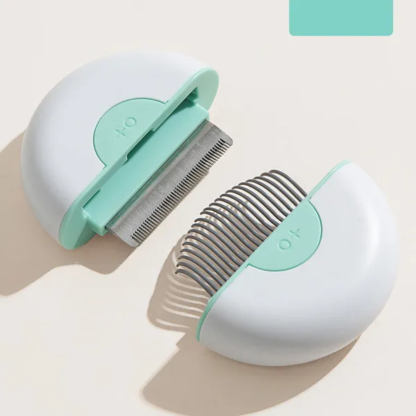 Compact 2-in-1 travel dog combs and deshedder grooming tool with stainless steel blade and flexible TPU comb for short and long hair breeds