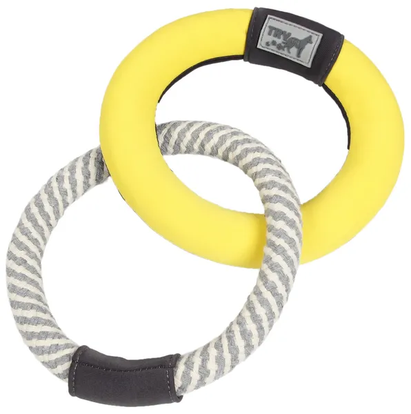 Dual-connecting floating ring dog tug toy with durable jute rope and foam for water play