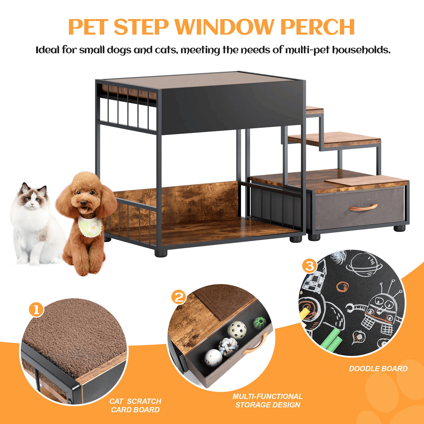 Window Perch with Removable Dog Stairs and Storage