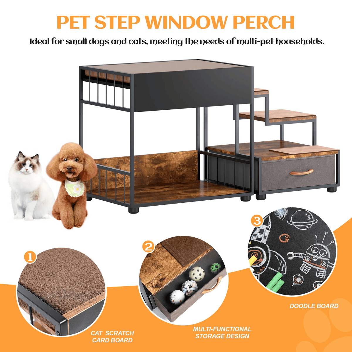 Window Perch with Removable Dog Stairs and Storage