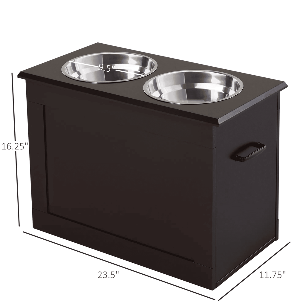 Elevated Dog Bowls with Storage - Dark Brown