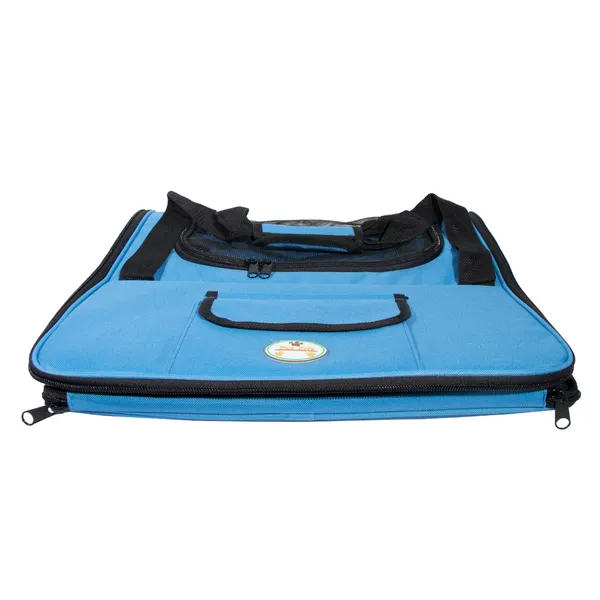 Collapsible travel wire folding dog car seat carrier with mesh sunroof and nylon pouches