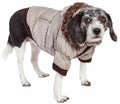 Pet Life Metallic Parka dog coat with Thinsulate insulation, removable hood, and belly Velcro closures for cold weather.