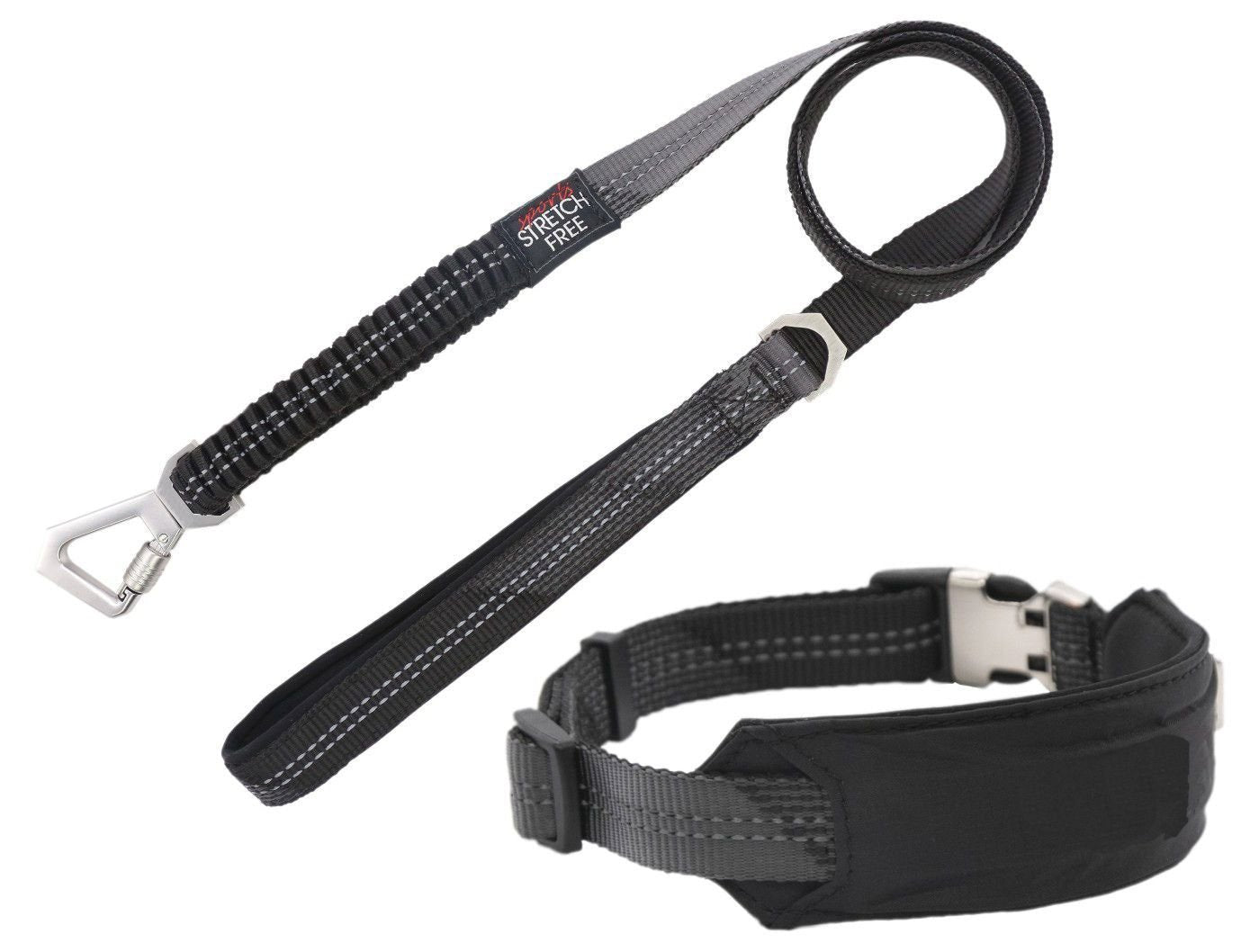 Reflective Dog Walking Set with neoprene padded collar and leash featuring geometric pattern and safety swivel lock