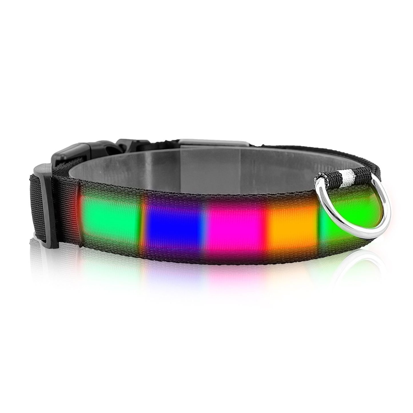 Adjustable LED dog collar lights with USB rechargeable safety flashing modes and snap buckle