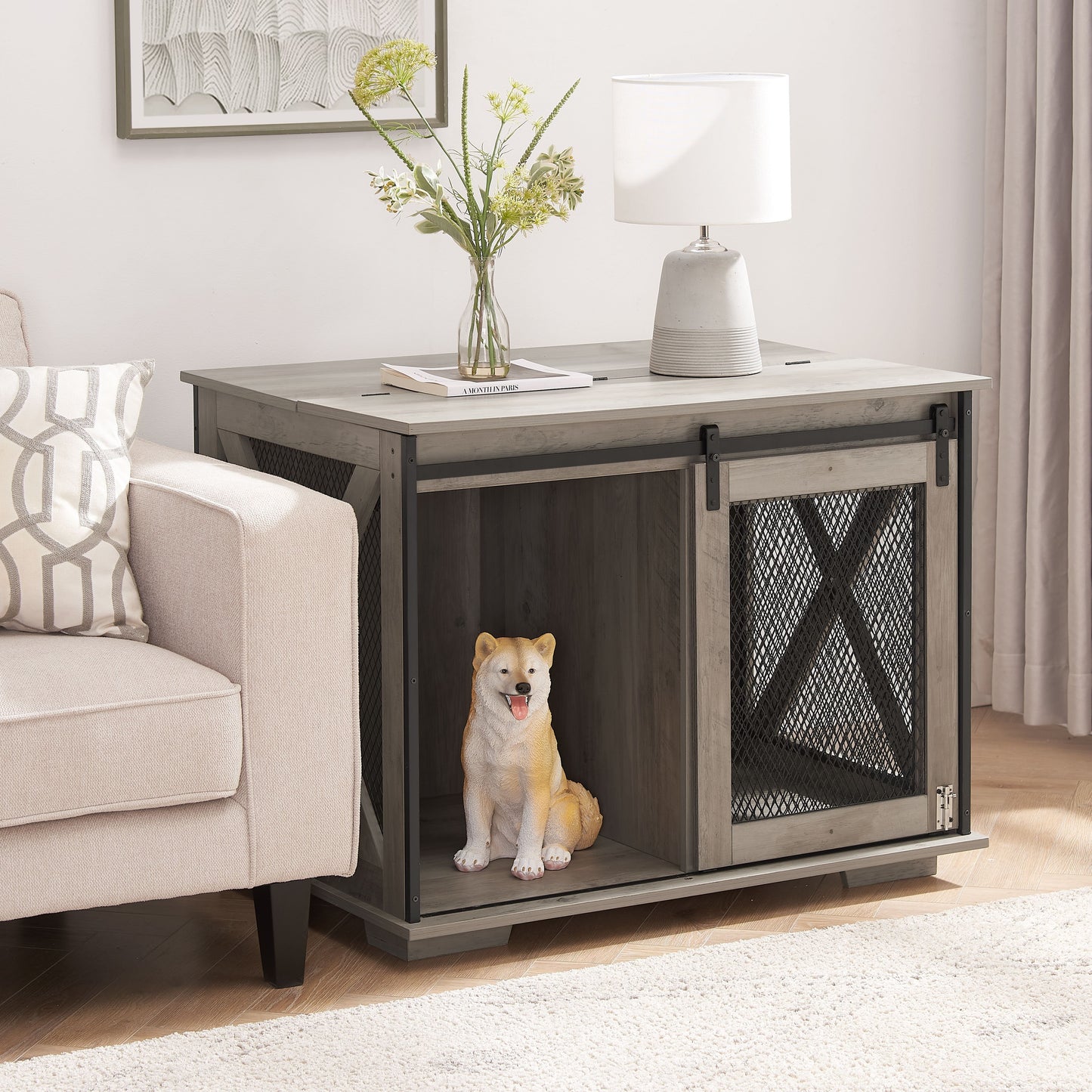 Furniture Dog Crate with Sliding Barn Door