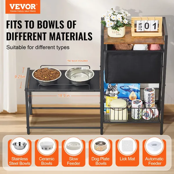 Elevated Dog Bowls with Storage Shelves