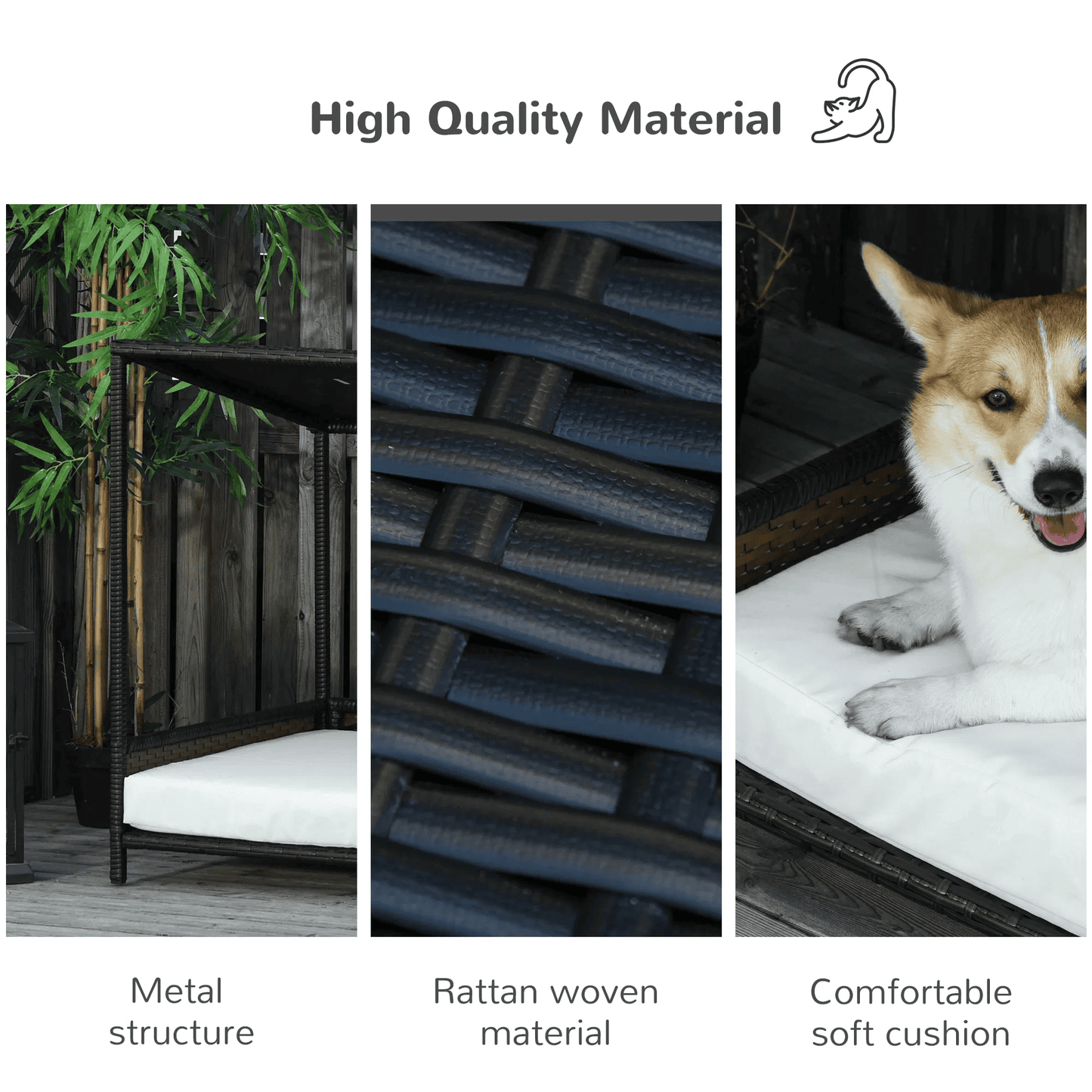 Covered dog bed with cushion and wicker design for small to medium dogs