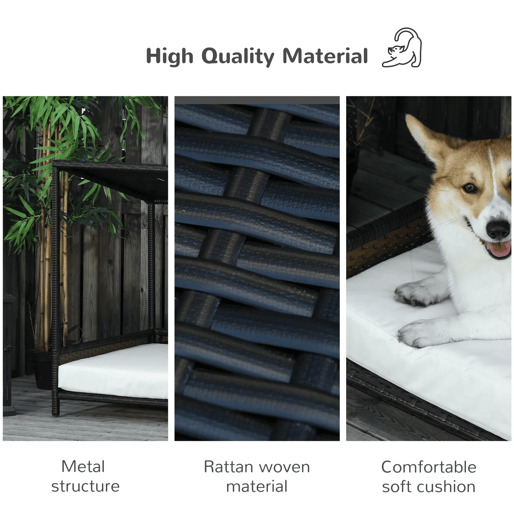 Covered dog bed with cushion and wicker design for small to medium dogs