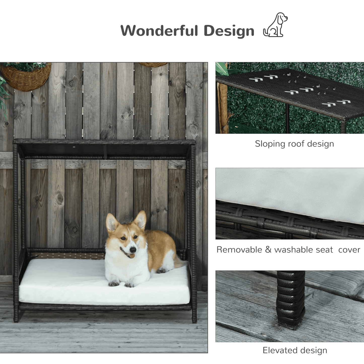 Modern covered dog bed with cushion and sloped roof for small to medium dogs