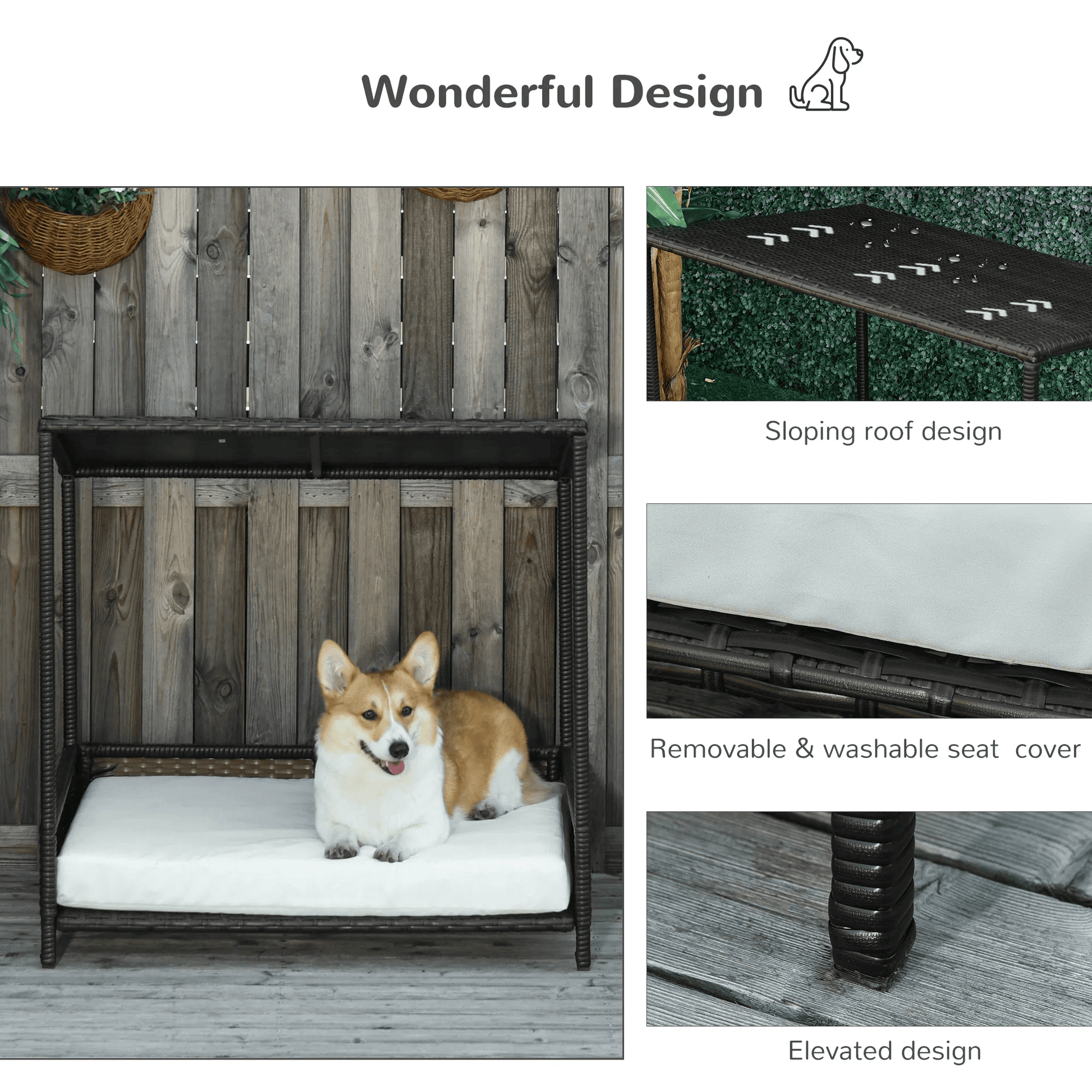 Modern covered dog bed with cushion and sloped roof for small to medium dogs