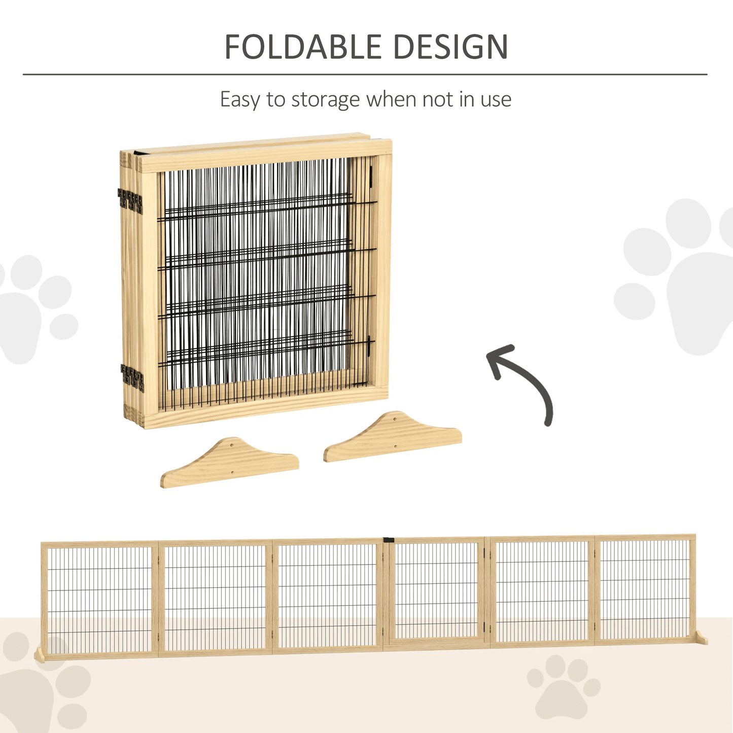 6-Panel Natural Wood Folding Freestanding Dog Gate