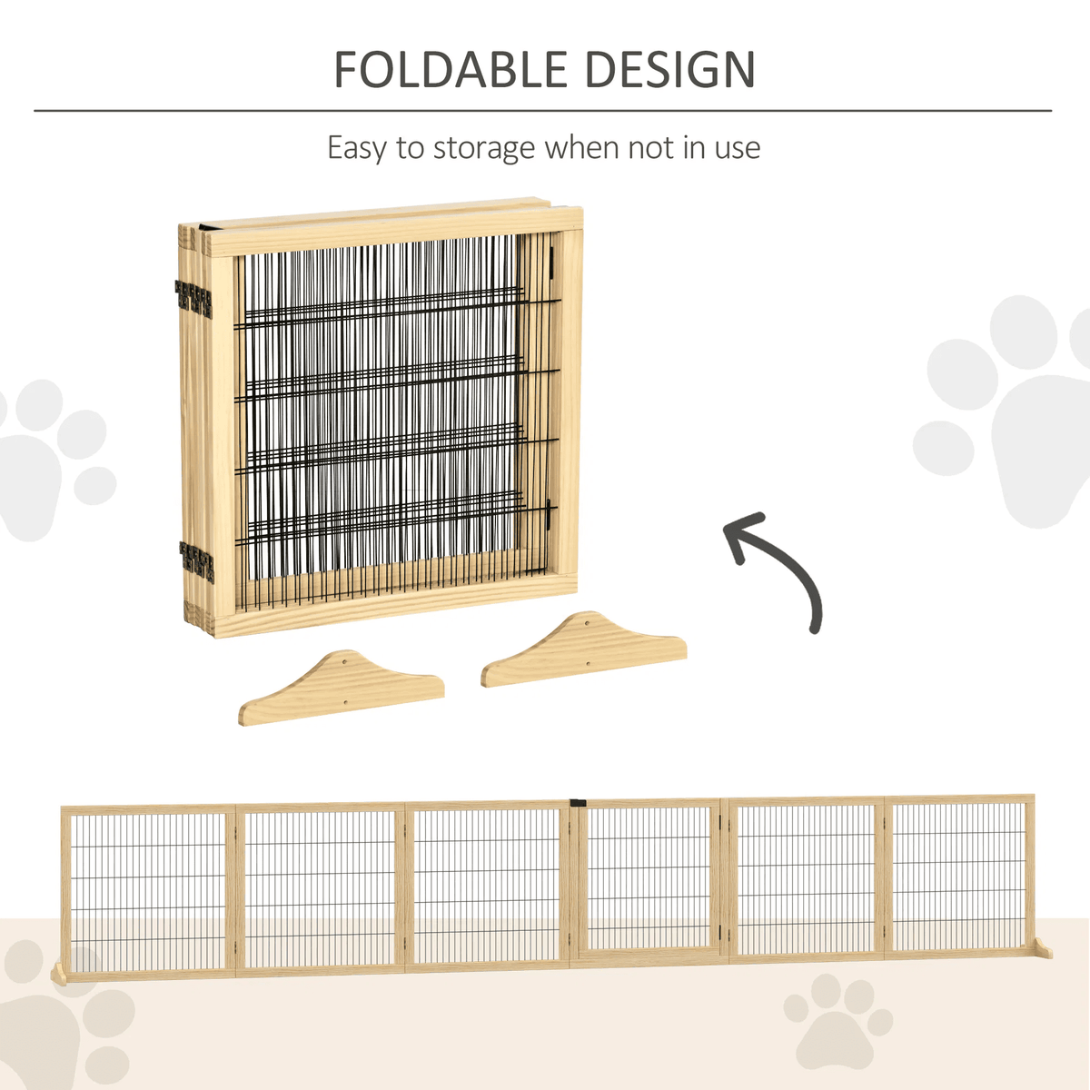 6-Panel Natural Wood Folding Freestanding Dog Gate